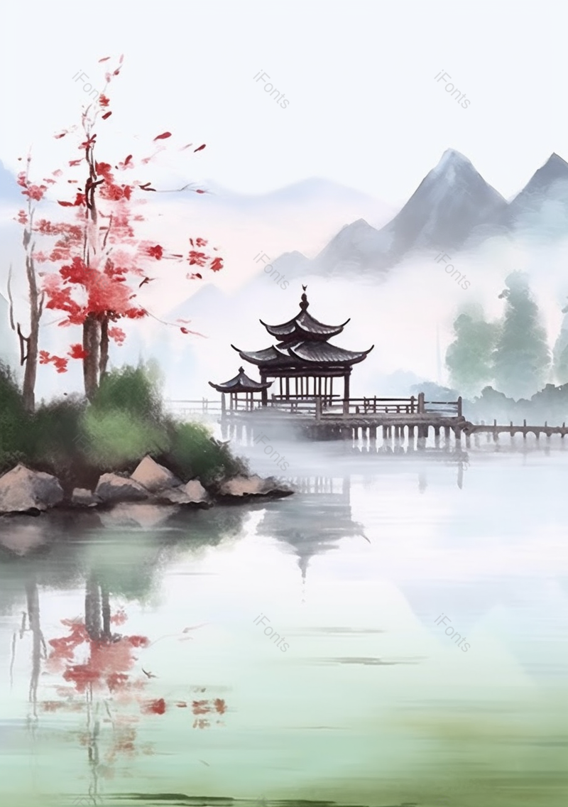 绿色中国风国潮自然古典房屋建筑背景,插画/手绘图,插画/手绘图库,插画/手绘图下载,插画/手绘
